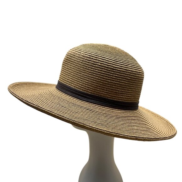 Cappelli Brown Wide Brim Straw Hat With Leaf Accent & Ribbon Band - Picture 5 of 9